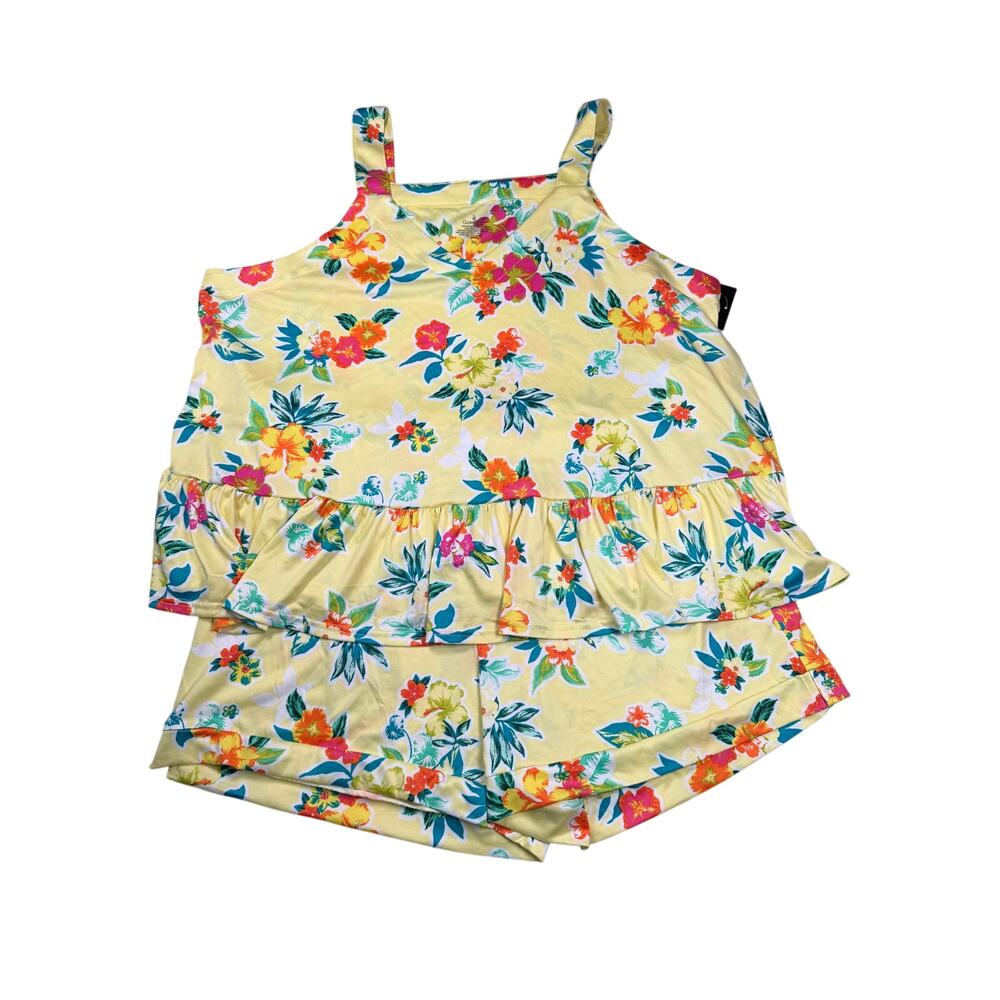 Cuddl Duds Pajama Set Womens XXL Yellow Floral Tank Top Shorts Drawstring NWT